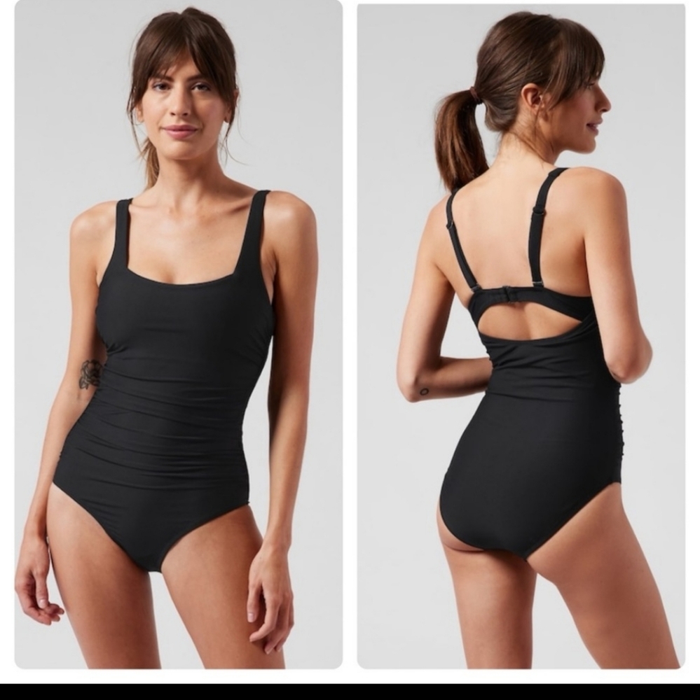Athleta Square Neck One Piece Swimsuit // Black New no tags